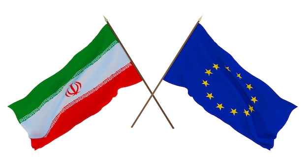 Rendering 3d di sfondo per disegnatori illustratori bandiere del giorno dell'indipendenza nazionale iran e unione europea