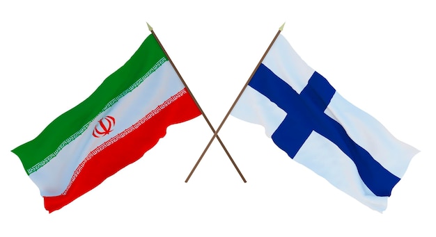 Rendering 3d di sfondo per disegnatori illustratori bandiere del giorno dell'indipendenza nazionale iran e finlandia