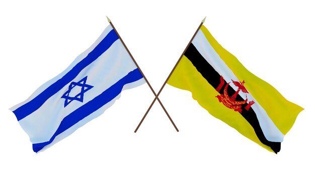 Background 3D render for designers illustrators National Independence Day Flags Israel and Brunei