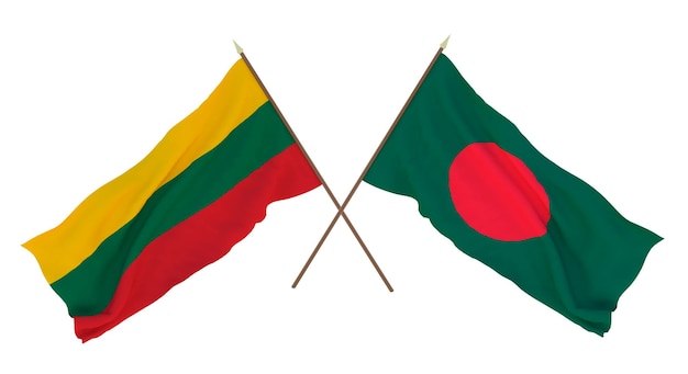 デザイナーイラストレーターのための背景3Dレンダリング国立独立記念日旗リトアニアとバングラデシュ