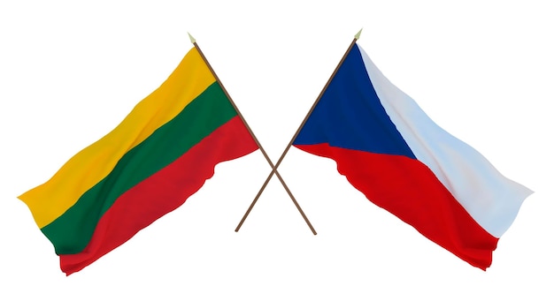 デザイナーイラストレーターのための背景3Dレンダリング国立独立記念日旗リトアニアとチェコ共和国