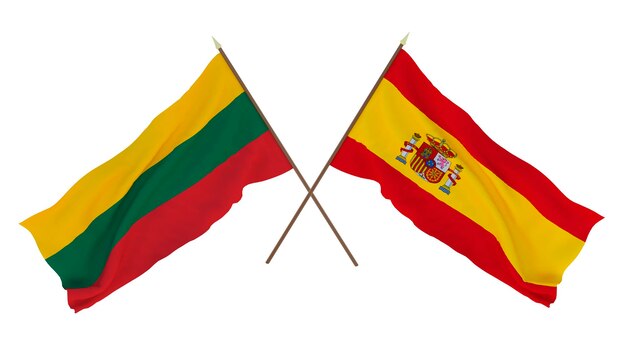 Background 3D render for designers illustrators National Independence Day Flags Lithuania and Spain