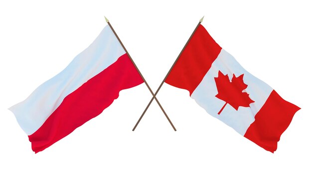 デザイナーイラストレーターのための背景3Dレンダリング国立独立記念日旗ポーランドとカナダ