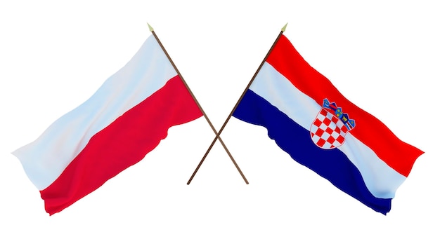 Background 3D render for designers illustrators National Independence Day Flags Poland and Croatia