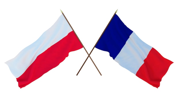 デザイナーイラストレーターのための背景3Dレンダリング国立独立記念日旗ポーランドとフランス