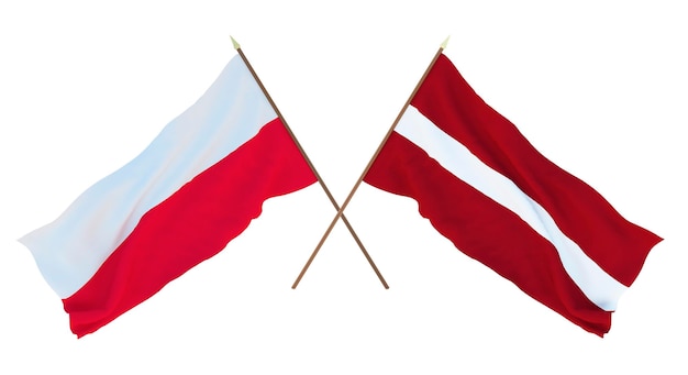 Background 3D render for designers illustrators National Independence Day Flags Poland and Latvia