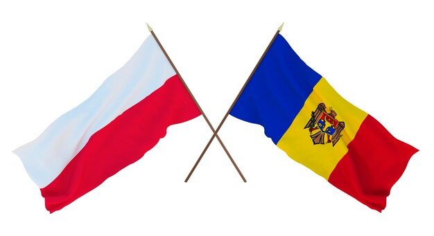 Background 3D render for designers illustrators National Independence Day Flags Poland and Moldova