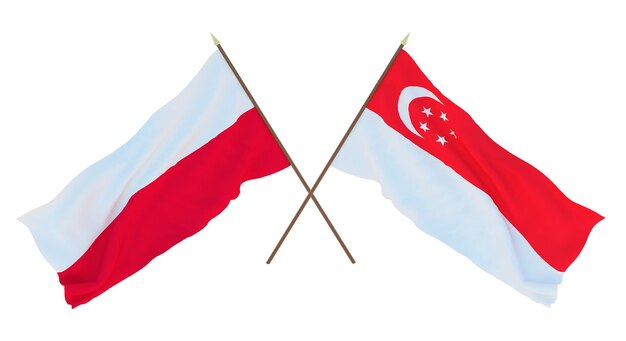 Фоновый 3D-рендеринг для дизайнеров-иллюстраторов Флаги Дня национальной независимости Польши и Сингапура