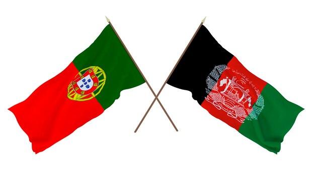 Background 3D render for designers illustrators National Independence Day Flags Portugal and Afghanistan