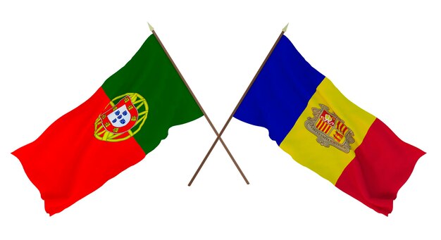 Background 3D render for designers illustrators National Independence Day Flags Portugal and Andorra