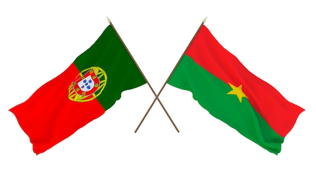 Background 3D render for designers illustrators National Independence Day Flags Portugal and Burkina Faso