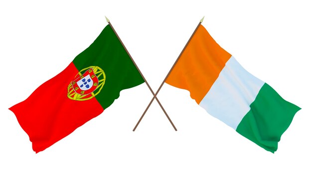 Background 3D render for designers illustrators National Independence Day Flags Portugal and Cote d'Ivoire