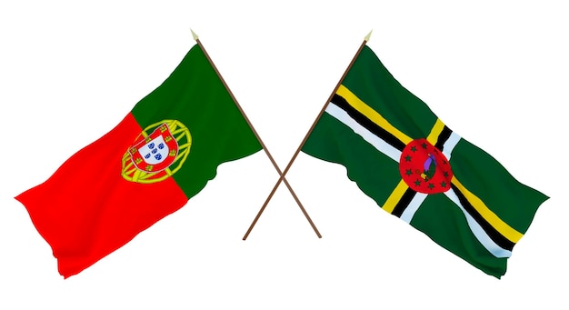 Background 3D render for designers illustrators National Independence Day Flags Portugal and Dominica