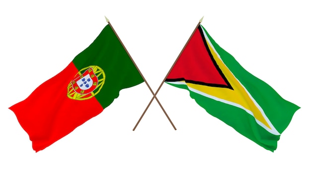 Background 3D render for designers illustrators National Independence Day Flags Portugal and Guyana