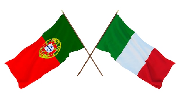 Background 3D render for designers illustrators National Independence Day Flags Portugal and Italy