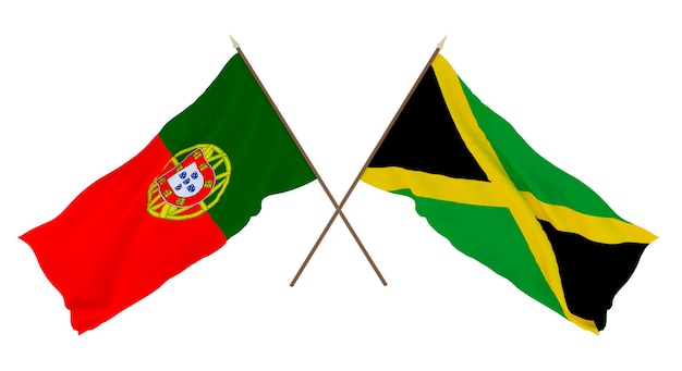 Background 3D render for designers illustrators National Independence Day Flags Portugal and Jamaica