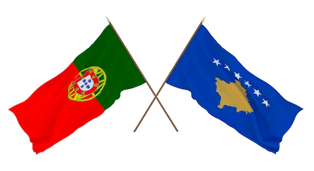 Background 3D render for designers illustrators National Independence Day Flags Portugal and Kosovo