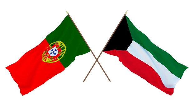 デザイナー イラストレーターのための背景 3 D レンダリング国立独立記念日フラグ ポルトガルとクウェート