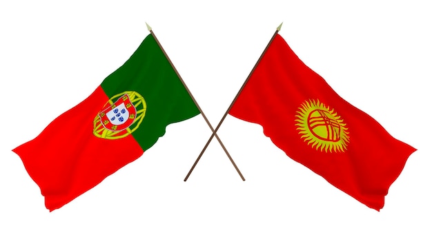 Background 3D render for designers illustrators National Independence Day Flags Portugal and Kyrgyzstan