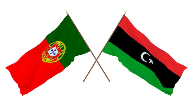 Background 3D render for designers illustrators National Independence Day Flags Portugal and Libya