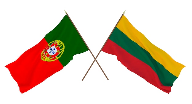 デザイナーのイラストレーターのための背景 3 D レンダリング国立独立記念日フラグ ポルトガルとリトアニア