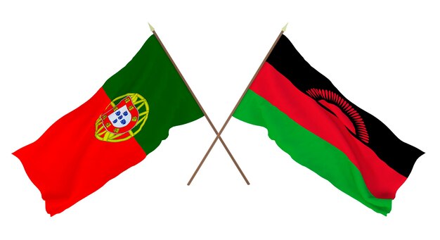 Background 3D render for designers illustrators National Independence Day Flags Portugal and Malawi