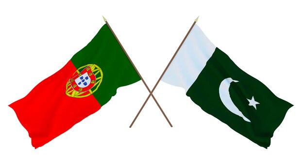 Background 3D render for designers illustrators National Independence Day Flags Portugal and Pakistan