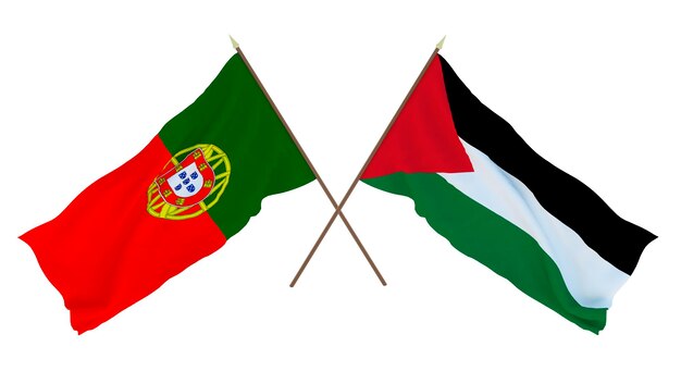 Background 3D render for designers illustrators National Independence Day Flags Portugal and Palestine