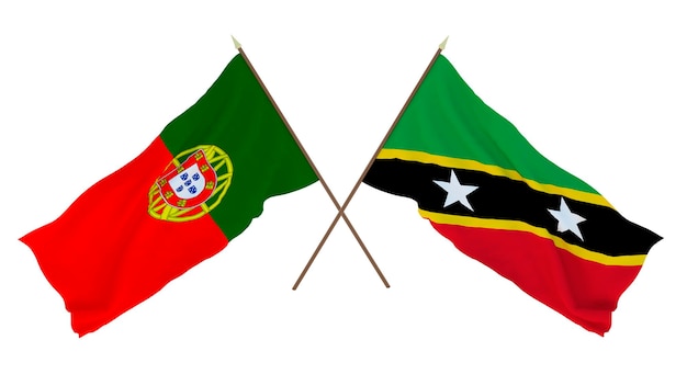 Background 3D render for designers illustrators National Independence Day Flags Portugal and Saint Kitts and Nevis