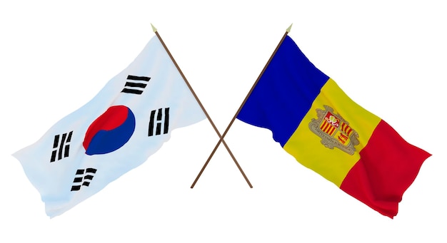 한국과 안도라의 독립기념일 깃발 디자이너 일러스트레이터를 위한 배경 3D 렌더링
