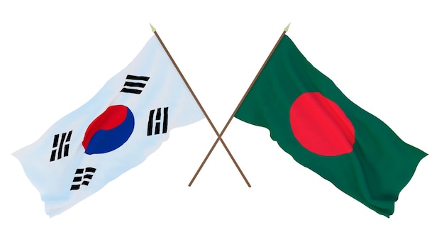 Background 3D render for designers illustrators National Independence Day Flags South Korea and Bangladesh