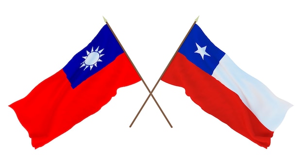 デザイナー イラストレーターの背景 3 D レンダリング国立独立記念日フラグ 台湾とチリ