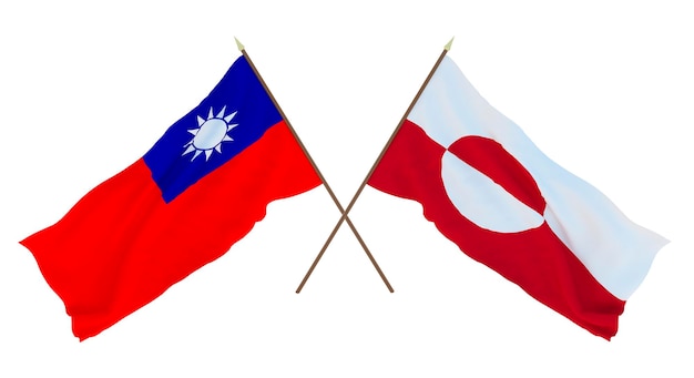 デザイナー イラストレーターのための背景 3 D レンダリング国立独立記念日フラグ 台湾とグリーンランド