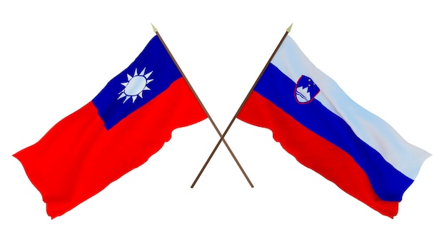 Background 3D render for designers illustrators National Independence Day Flags Taiwan and Slovenia