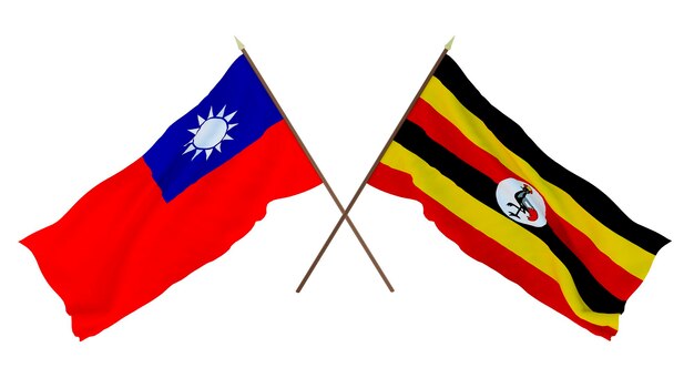 Background 3D render for designers illustrators National Independence Day Flags Taiwan and Uganda