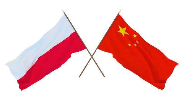 사진 디자이너 일러스트레이터를 위한 배경 3d 렌더링 국가 독립 기념일 플래그 폴란드와 중국