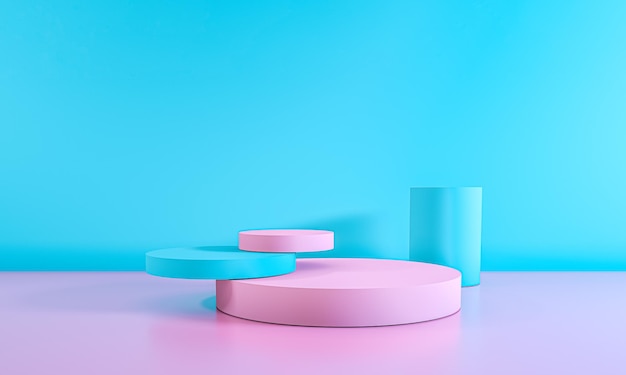 background 3d render poduim  pink and blue  display 3d