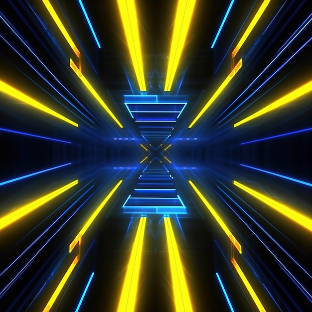 Background 4k streams of blue and yellow neon futuristic