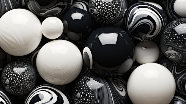 Photo background abstract black and white glossy balls