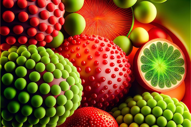 Background of abstract fantastic super bright fruits d illustration