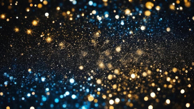 background of abstract glitter lights blue gold and black de focused banner