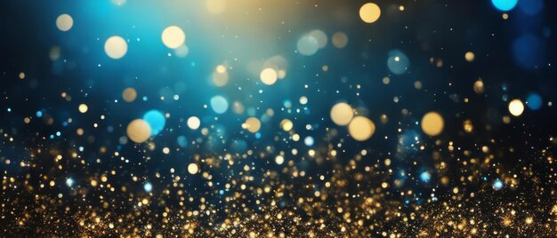 background of abstract glitter lights blue gold and black de focused banner