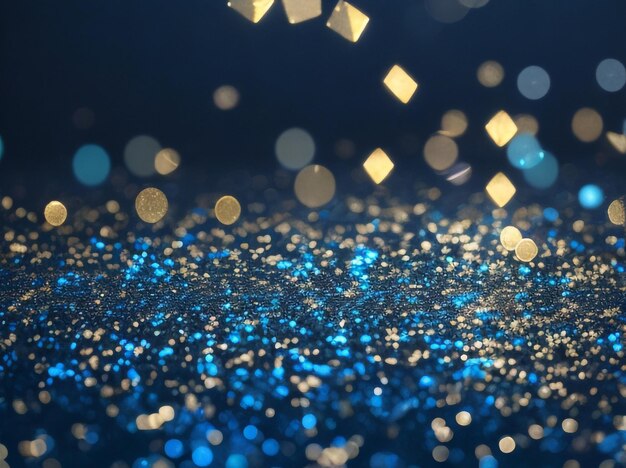 Background of Abstract Glitter Lights Blue and Gold Sparkling Delight