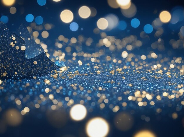 Background of Abstract Glitter Lights Blue and Gold Sparkling Delight