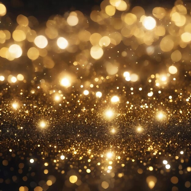 Background of abstract glitter lights gold and black de focused