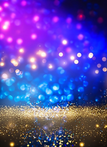 background of abstract glitter lights gold blue and black de focused