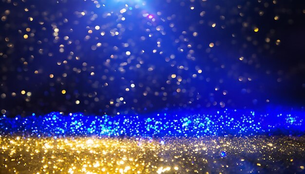 background of abstract glitter lights gold blue and black de focused