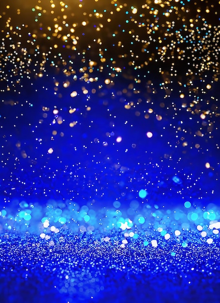 background of abstract glitter lights gold blue and black de focused