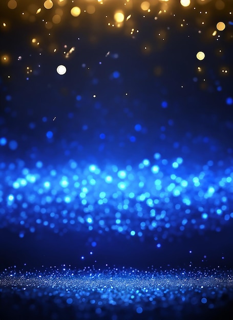 background of abstract glitter lights gold blue and black de focused