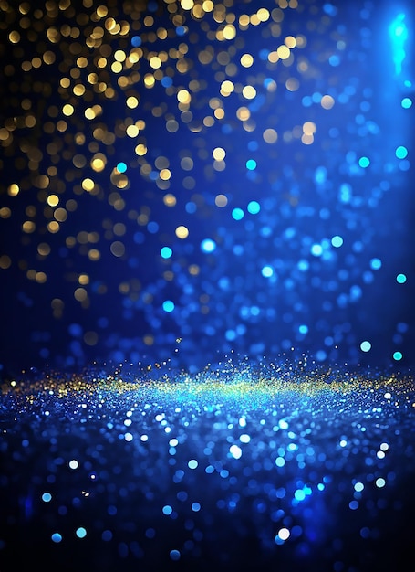 background of abstract glitter lights gold blue and black de focused